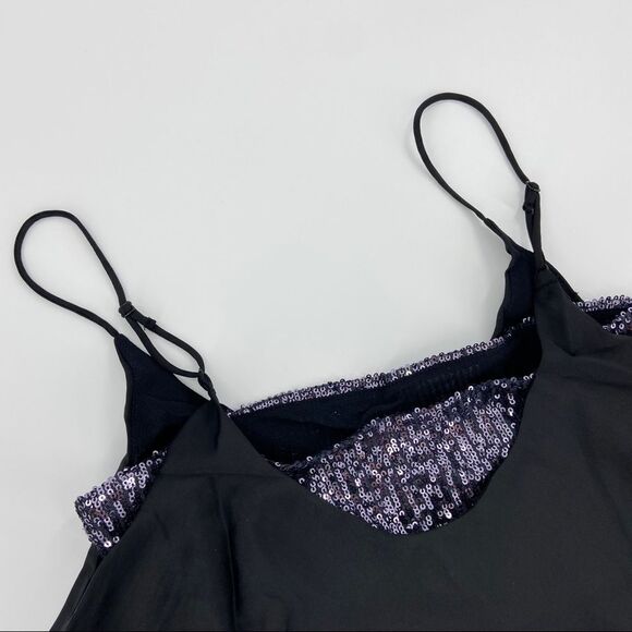 Free People Turn It On Sequin Halter Satin Camisole Tank Top Black Small - Picture 9 of 13